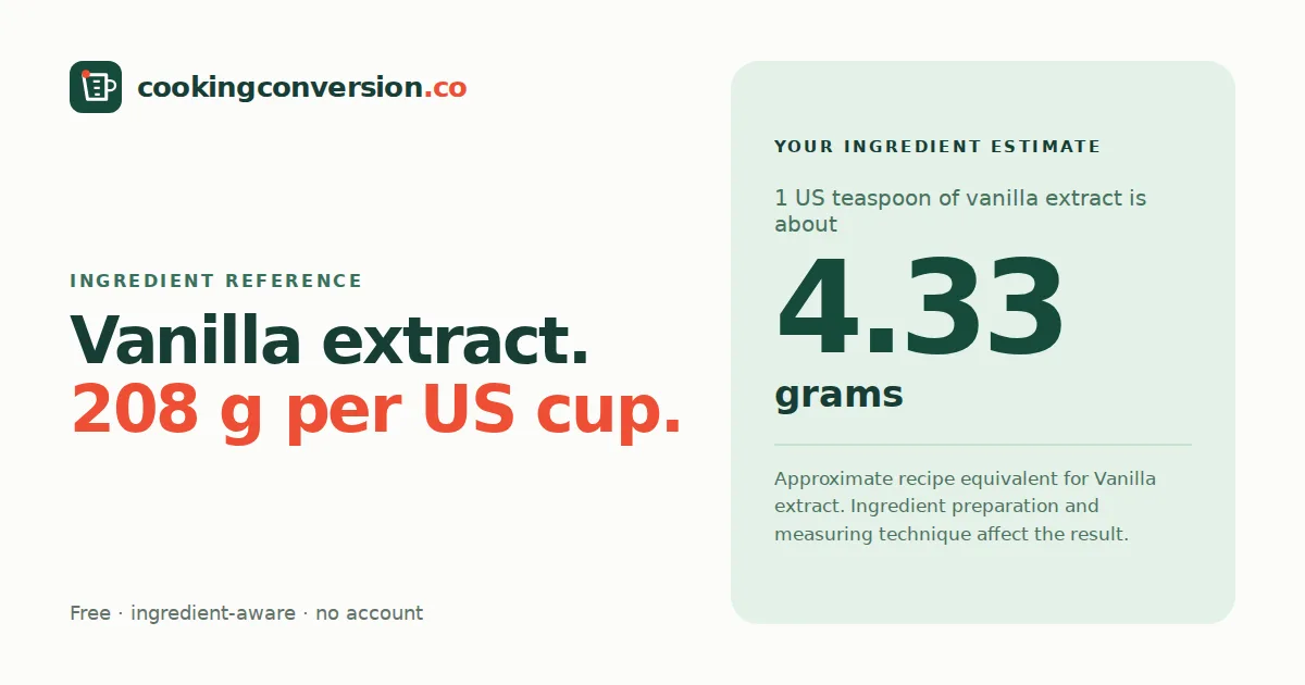 Vanilla extract cups to grams: about 208 grams per US cup